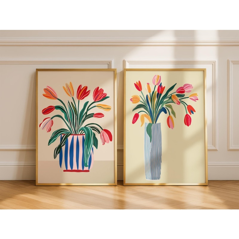 Home Decor Vase With Flowers - Набор из 2 картин на холсте