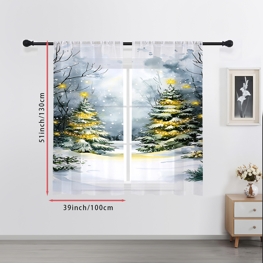 2 шт. прозрачных штор с акваре – обзор и цена Home Decor Xmas Tree